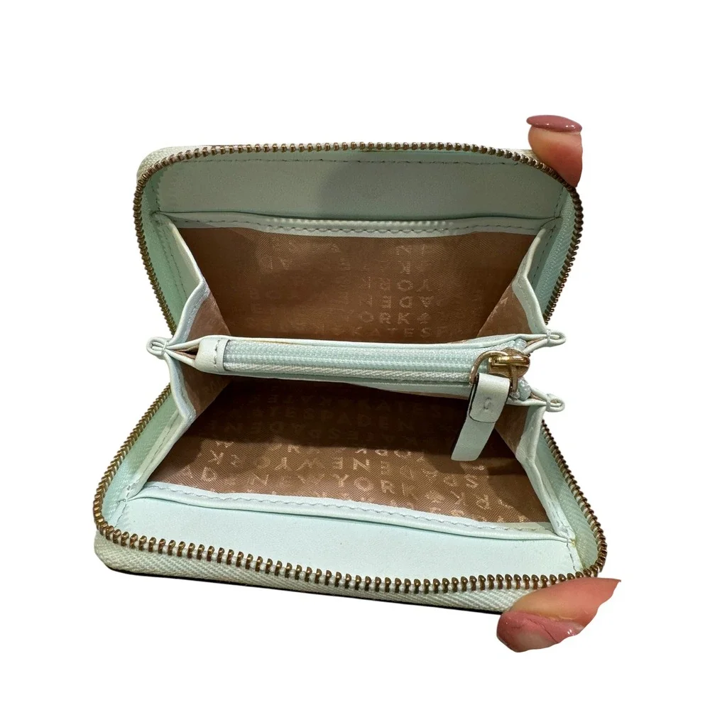 Kate Spade Mint Green Pebbled Leather Zip Around‎ Small Wallet Keychain Purse